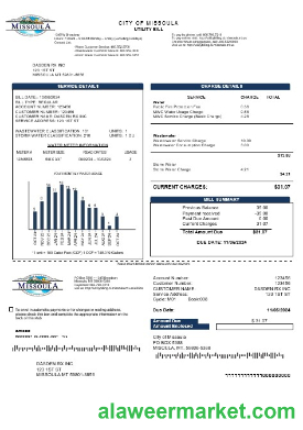 USA City of Missoula business utility bill template in Word and PDF formats